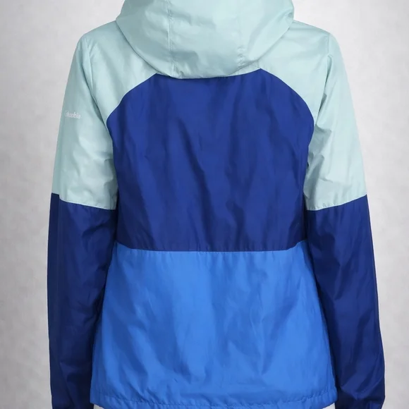 Columbia Blue Colorblock Windbreaker Jacket M Hooded - Picture 2 of 9
